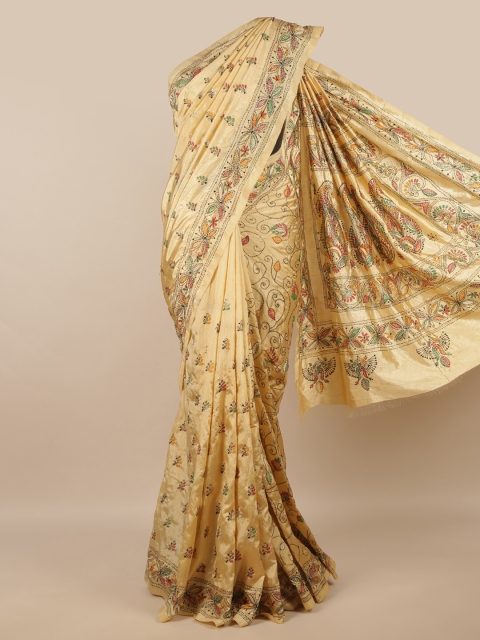 

Pothys Cream-Coloured Embroidered Jute Silk Saree