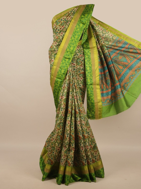 

Pothys Green & Cream-Coloured Paisley Zari Art Silk Saree