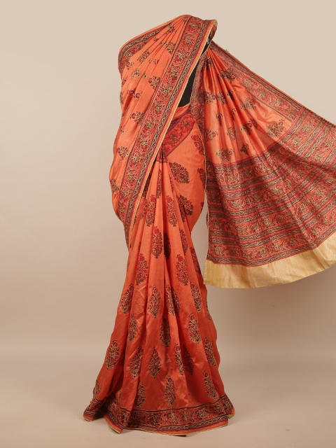 

Pothys Orange & Beige Ethnic Motifs Raw Silk Saree