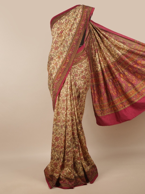 

Pothys Cream-Coloured & Red Ethnic Motifs Beads and Stones Art Silk Saree