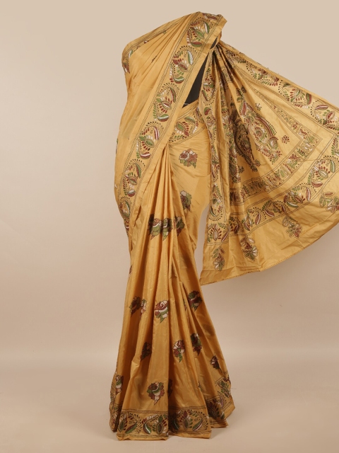 

Pothys Beige & Green Ethnic Motifs Kantha Work Art Silk Saree