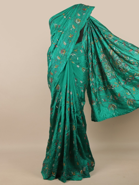 

Pothys Green & Orange Floral Embroidered Art Silk Saree