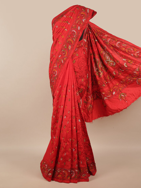 

Pothys Red Embroidered Jute Silk Saree
