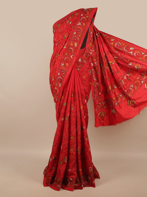 

Pothys Red Embroidered Jute Silk Saree
