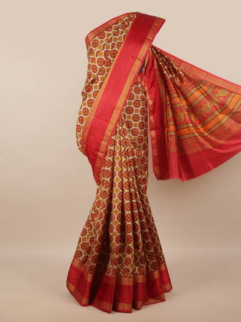 

Pothys Maroon & Cream-Coloured Floral Zari Art Dupion Silk Saree