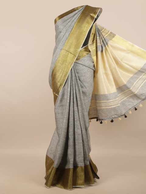 

Pothys Grey & Gold Zari Linen Blend Saree
