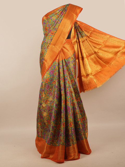 

Pothys Green & Orange Floral Zari Art Silk Saree