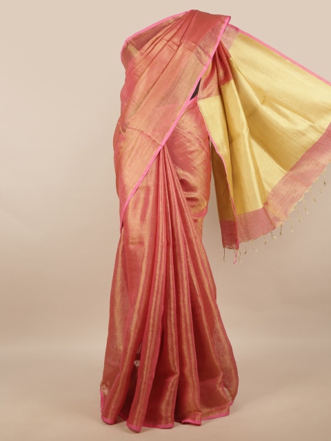 

Pothys Pink & Gold-Toned Woven Design Linen Blend Saree