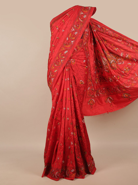 

Pothys Red & White Floral Art Silk Saree