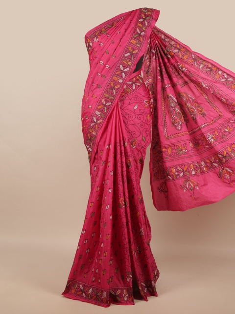 

Pothys Pink & Orange Floral Embroidered Art Silk Saree