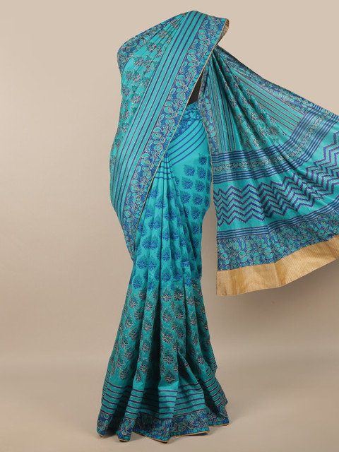 

Pothys Blue & Navy Blue Ethnic Motifs Art Silk Saree