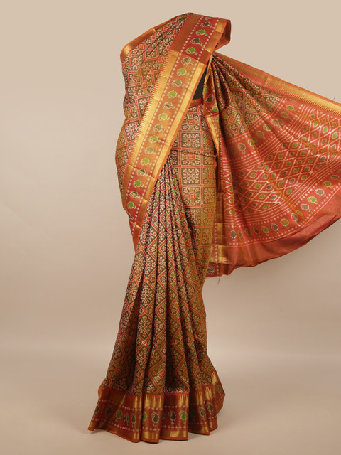 

Pothys Orange & Green Ethnic Motifs Zari Art Silk Saree