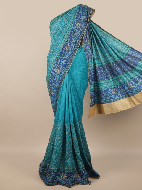 

Pothys Blue & Navy Blue Embroidered Art Silk Saree