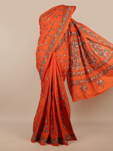 

Pothys Orange & Blue Floral Art Silk Saree