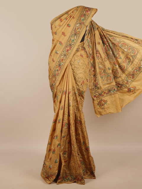 

Pothys Beige & Red Ethnic Motifs Kantha Work Art Silk Saree