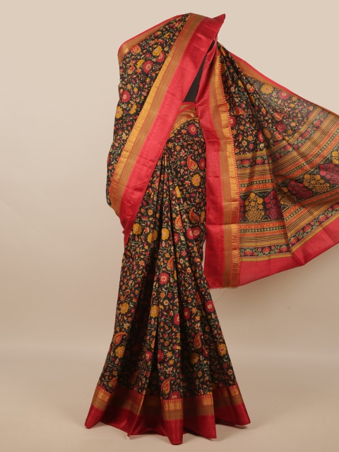 

Pothys Black & Red Floral Zari Art Silk Saree