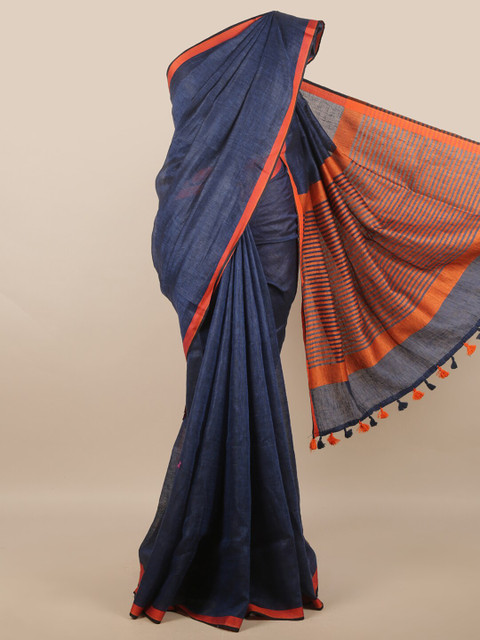 

Pothys Blue & Orange Linen Blend Saree