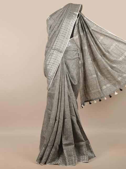 

Pothys Grey & Silver-Toned Linen Blend Saree