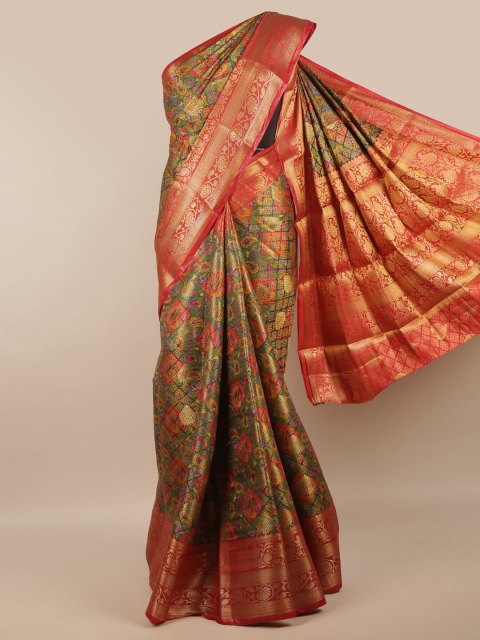 

Pothys Green & Red Floral Zari Art Silk Saree