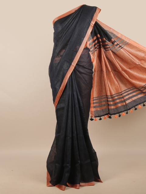 

Pothys Blue & Orange Zari Linen Blend Saree