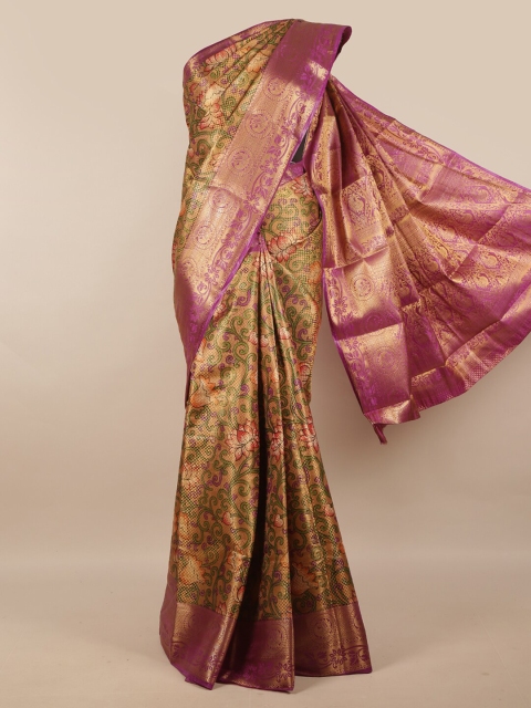 

Pothys Gold-Toned & Green Floral Zari Art Silk Saree