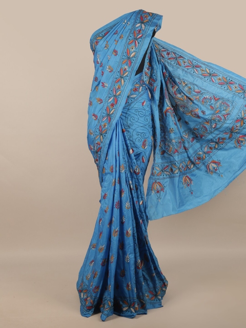 

Pothys Blue & Red Ethnic Motifs Kantha Work Art Silk Saree