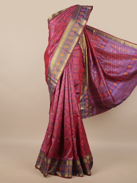 

Pothys Pink & Violet Ethnic Motifs Printed Zari Art Silk Saree