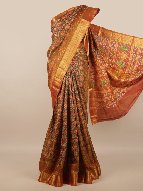 

Pothys Mustard & Orange Ethnic Motifs Printed Cotton Blend Saree