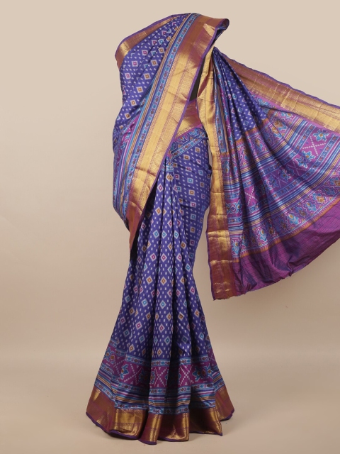 

Pothys Blue & Gold-Toned Ethnic Motifs Art Silk Saree