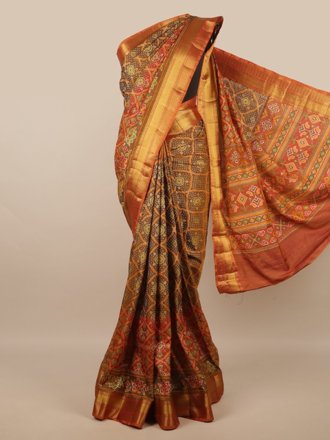 

Pothys Mustard & Gold-Toned Ethnic Motifs Dupion Art Silk Saree