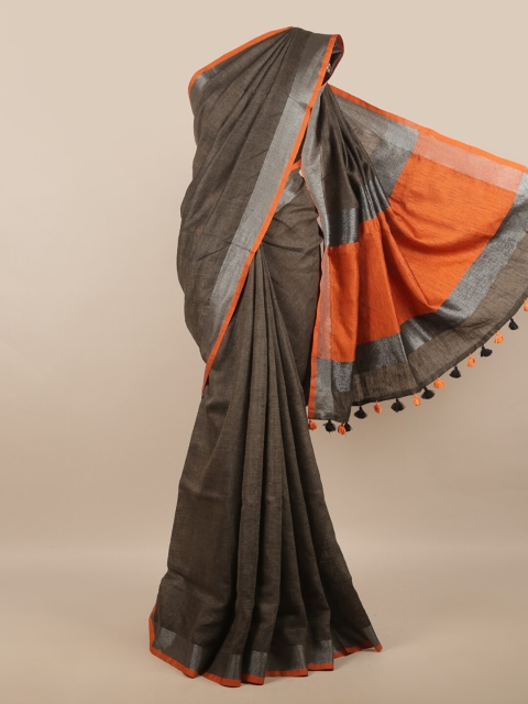 

Pothys Grey & Silver-Toned Zari Linen Blend Saree