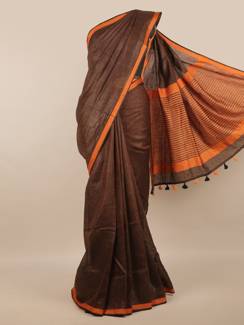 

Pothys Brown & Orange Linen Blend Saree