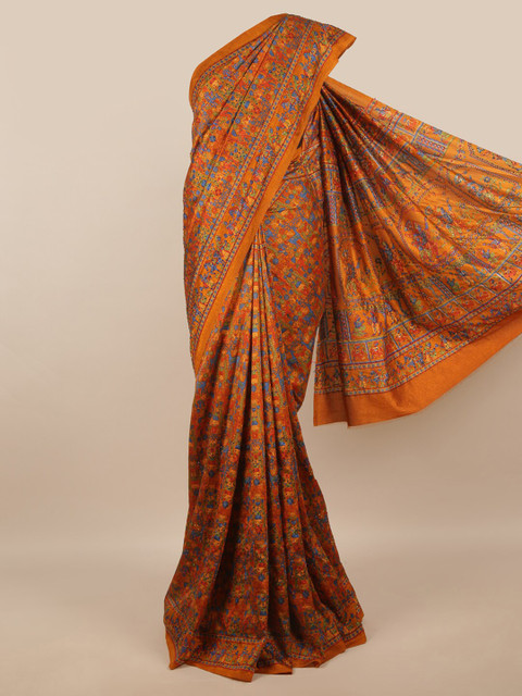 

Pothys Orange & Blue Floral Printed Art Silk Saree