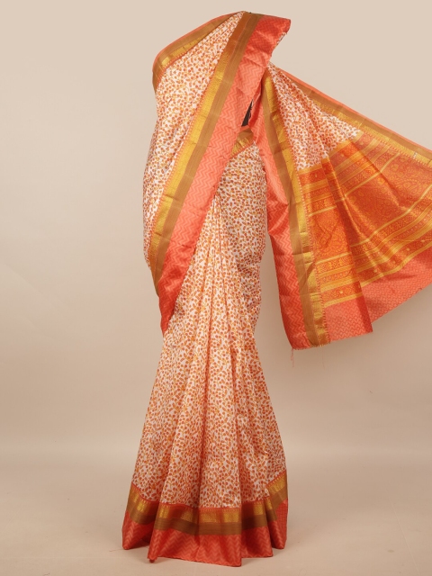 

Pothys Orange & Gold-Toned Floral Art Silk Saree