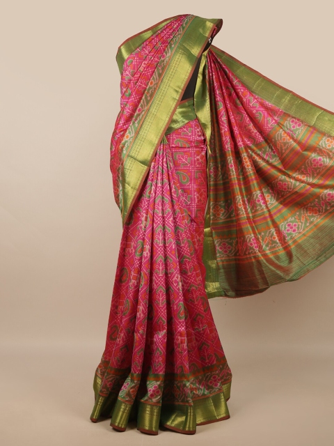 

Pothys Pink & Green Ethnic Motifs Zari Art Silk Saree