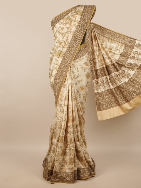 

Pothys Cream-Coloured & Yellow Floral Art Silk Saree