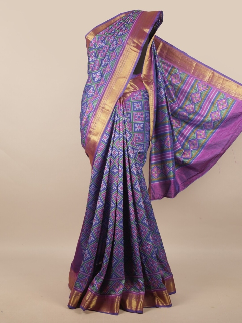 

Pothys Purple & Gold-Toned Floral Zari Art Silk Printed Saree