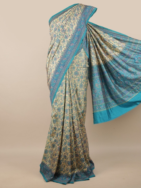 

Pothys Beige & Blue Floral Art Silk Saree