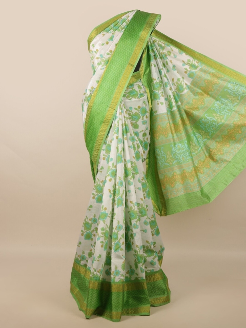 

Pothys White & Green Floral Zari Art Silk Saree