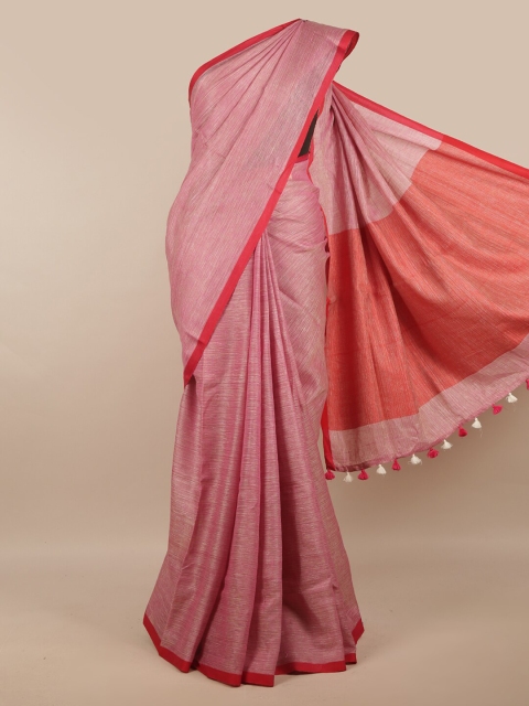

Pothys Pink & Red Linen Blend Saree