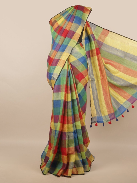 

Pothys Blue & Green Checked Linen Blend Saree