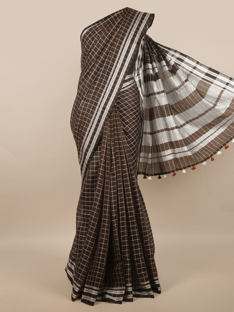

Pothys Brown & Grey Checked Linen Blend Saree
