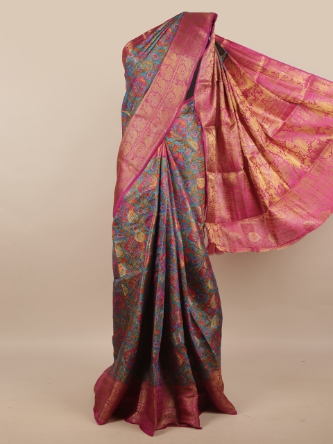

Pothys Blue & Pink Woven Design Zari Art Dupion Silk Saree
