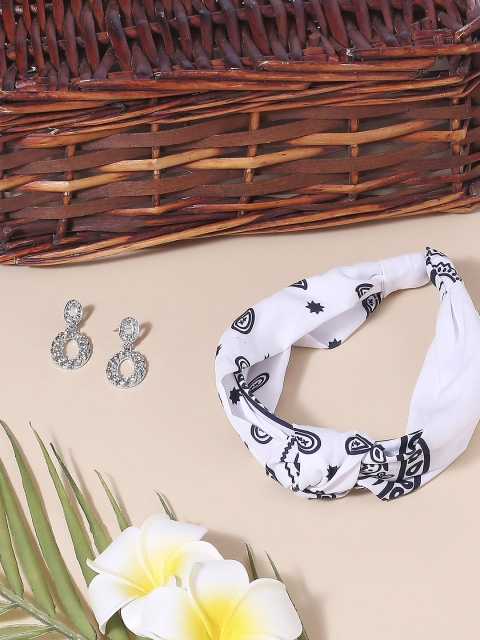 

BELLEZIYA Women White Headband & Earrings Combo Set