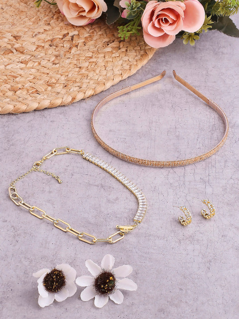 

BELLEZIYA Gold-Toned & White Jewellery Set & Hairband