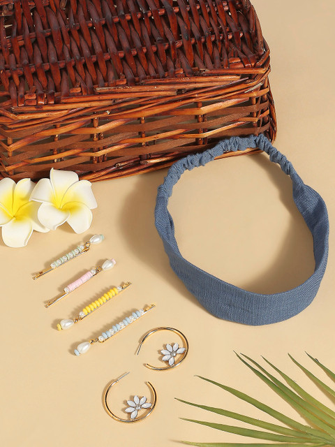 

BELLEZIYA Women Blue & Multicoloured Set of Hairband, Hair Pins & Earrings