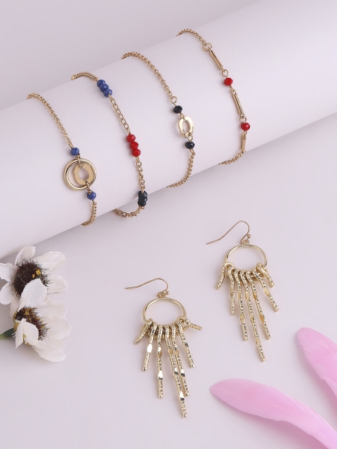 

BELLEZIYA Set Of 5 Gold-Toned Layered Bracelets & Drop Earrings