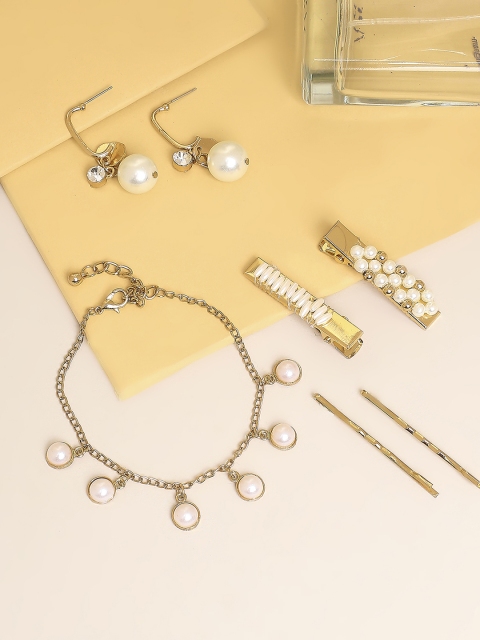 

BELLEZIYA Gold Plated & White Jewellery Set & Hairpins Combos- 7 Pieces