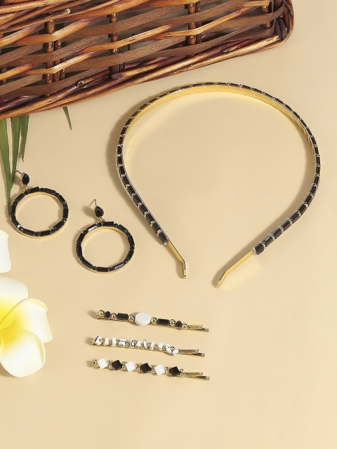 

BELLEZIYA Black Headband, Hair Pins & Earrings Set