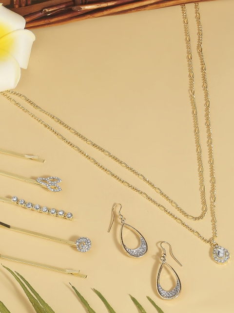 

BELLEZIYA Gold Plated & White Jewellery Set & Hairpins Combos- 8 Pieces